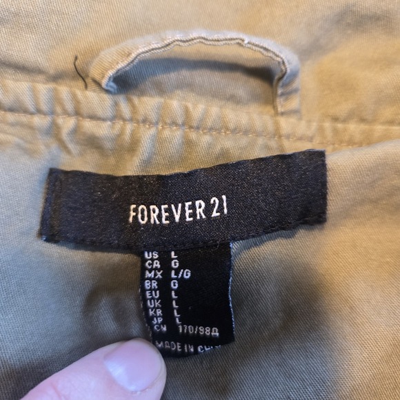 Forever 21 Mid Length Full Zip Jacket w/ Hood Olive Army Green Adult Womens Sz L - Picture 6 of 13